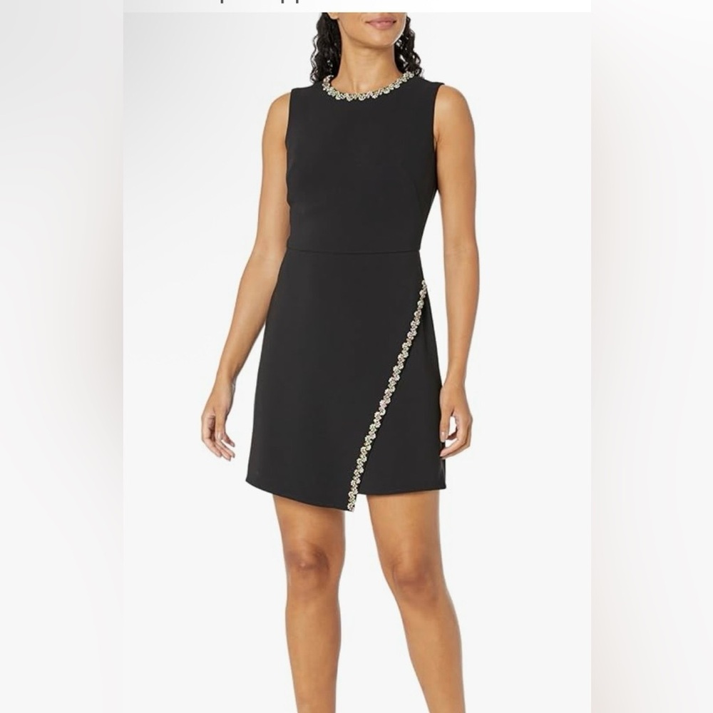New Shoshanna Elegant Black Sleeveless Dress with Embellished Trim mini 10